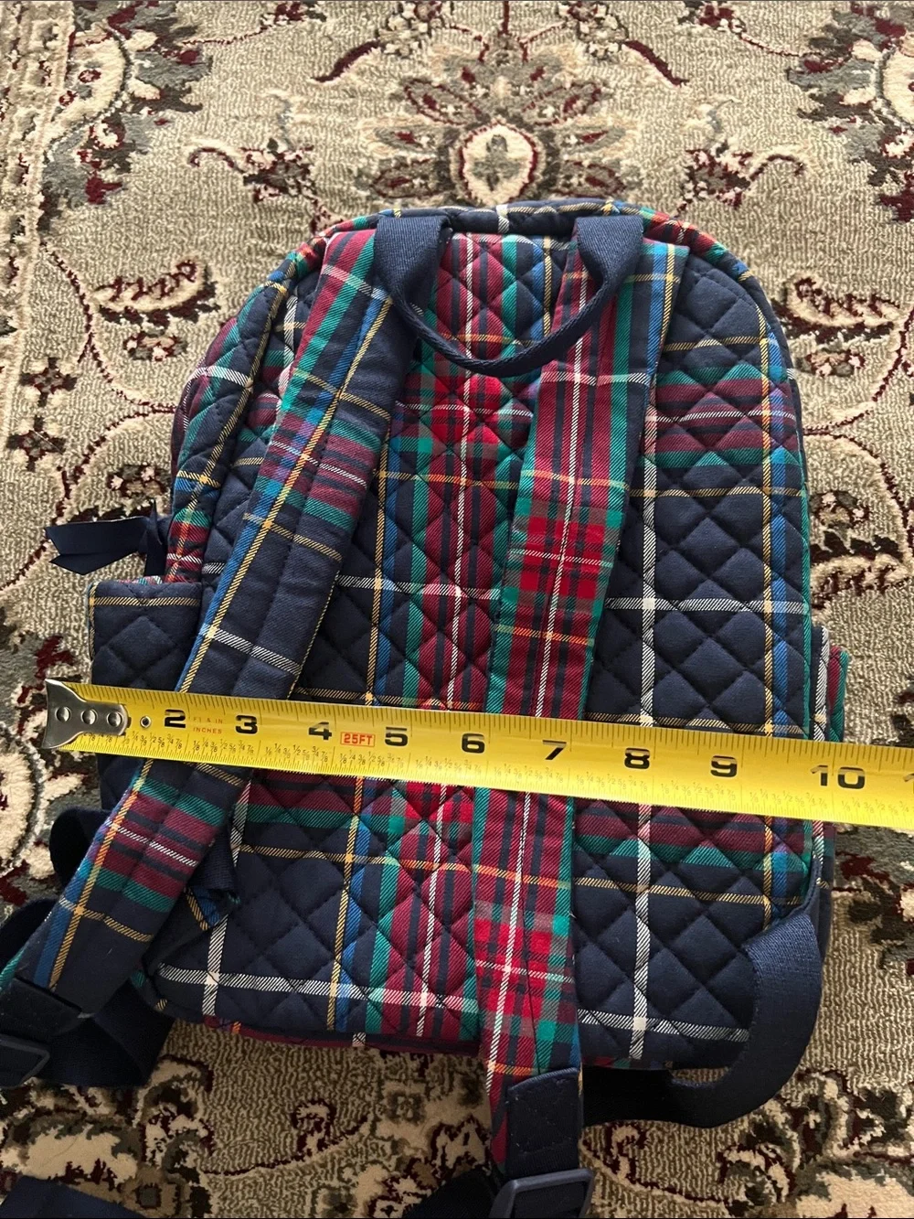 Vera Bradley Quilted Plaid Kids Backpack with Black Scottie Patch